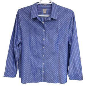 Chicos Womens No Iron Coolmax Royal Blue Stripe Button-Up Shirt Size 4 US 20/22